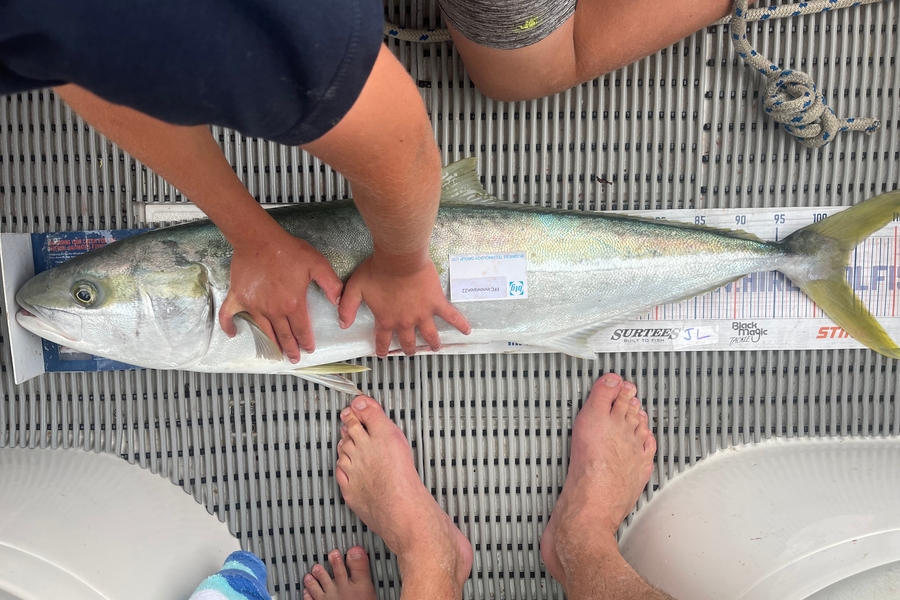 Brendan Lochead caught this 104cm Kingfish at Rakino during The OBC Fishing Competition